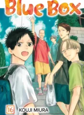 Blue Box manga Volume 16 cover, showcasing the sports and romance themes with the male cast.